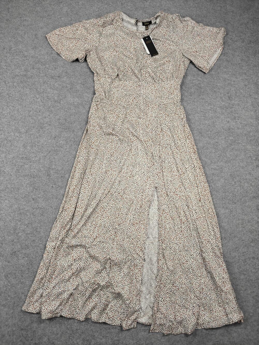 AFRM Dress Womens Medium White Mini Leopard Maxi Smocked V-Neck Flutter Sleeve